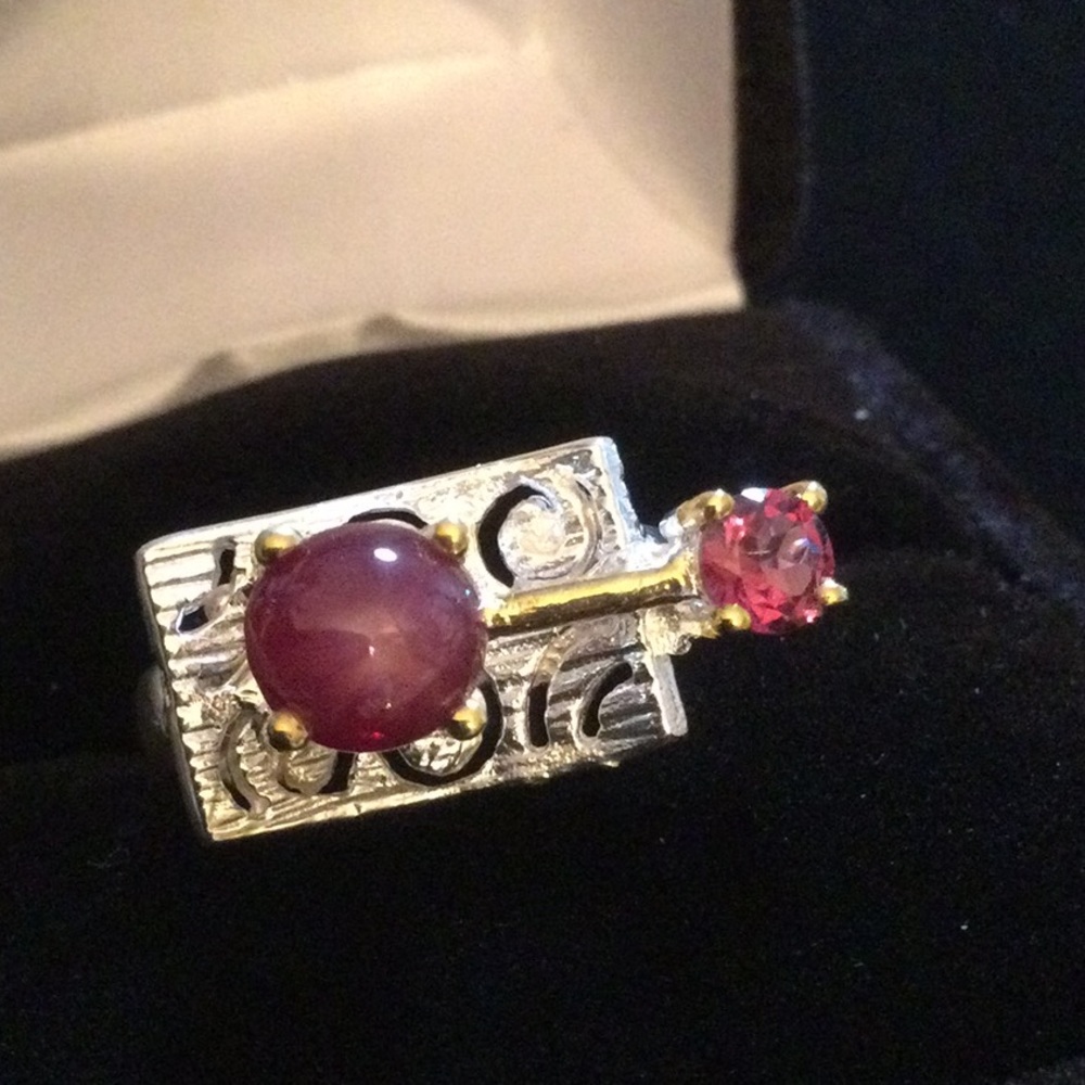Rare Genuine Star Ruby & Rhodolite Ring, One of a Kind - Picture 5 of 16